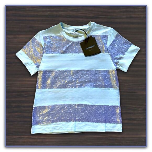 NWT Cynthia Rowley Striped Sequin Tee in Blue Combo - Picture 7 of 15